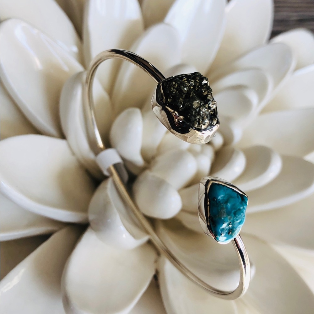 NEW Semi Precious Stone .925 Sterling Bangle - Picture 3 of 3